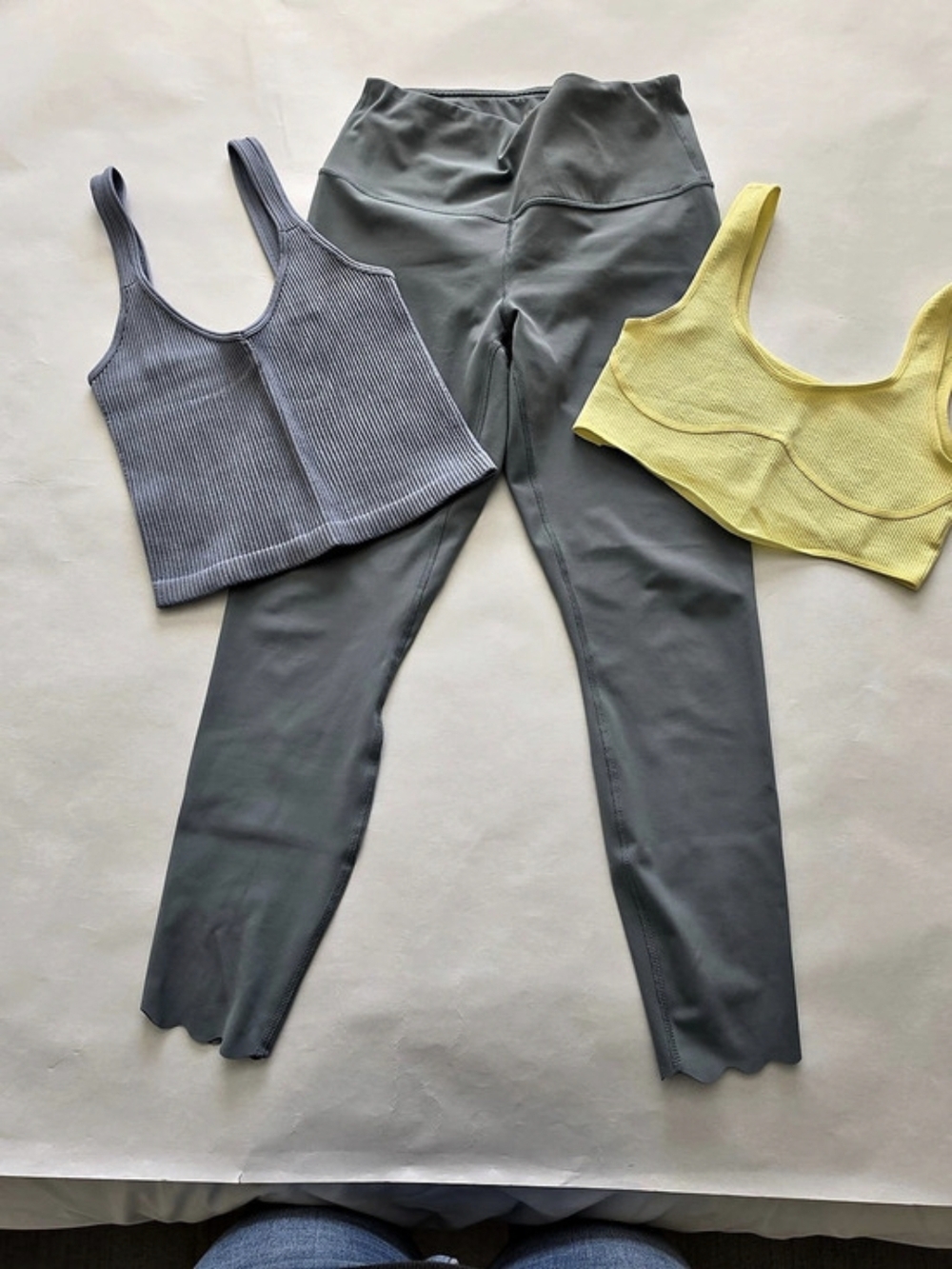 90 Degree by Reflex Gray Leggings with Ribbed Tank Tops 3 Piece Set